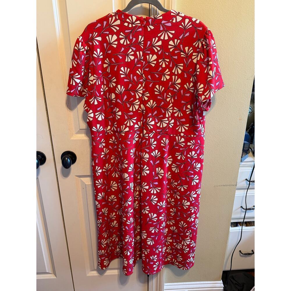 London Times Red Tie Neck Floral Abstract Midi Dress Women's Plus Size 20W - Picture 6 of 11